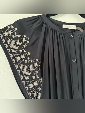 Ramy Brook Black Embroidered Flutter Sleeve Jumpsuit Size Small Boho Luxe